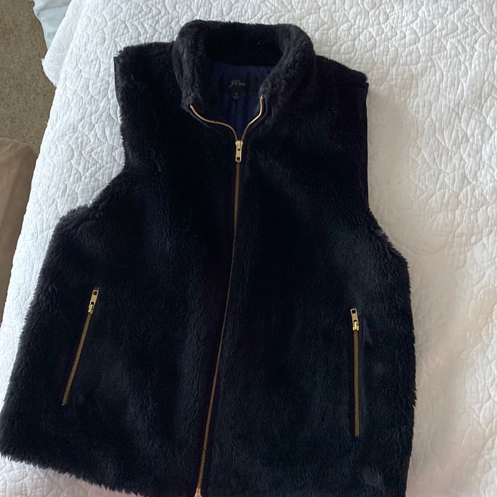 J Crew black teddy bear vest. Lined. Size Medium. Gently used